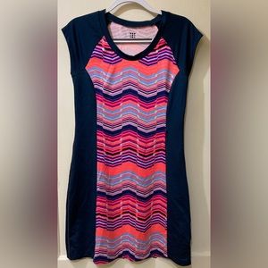 Title Nine Dress Women’s S Multi Color Striped Short‎ Sleeve Zip Pocket Stretch